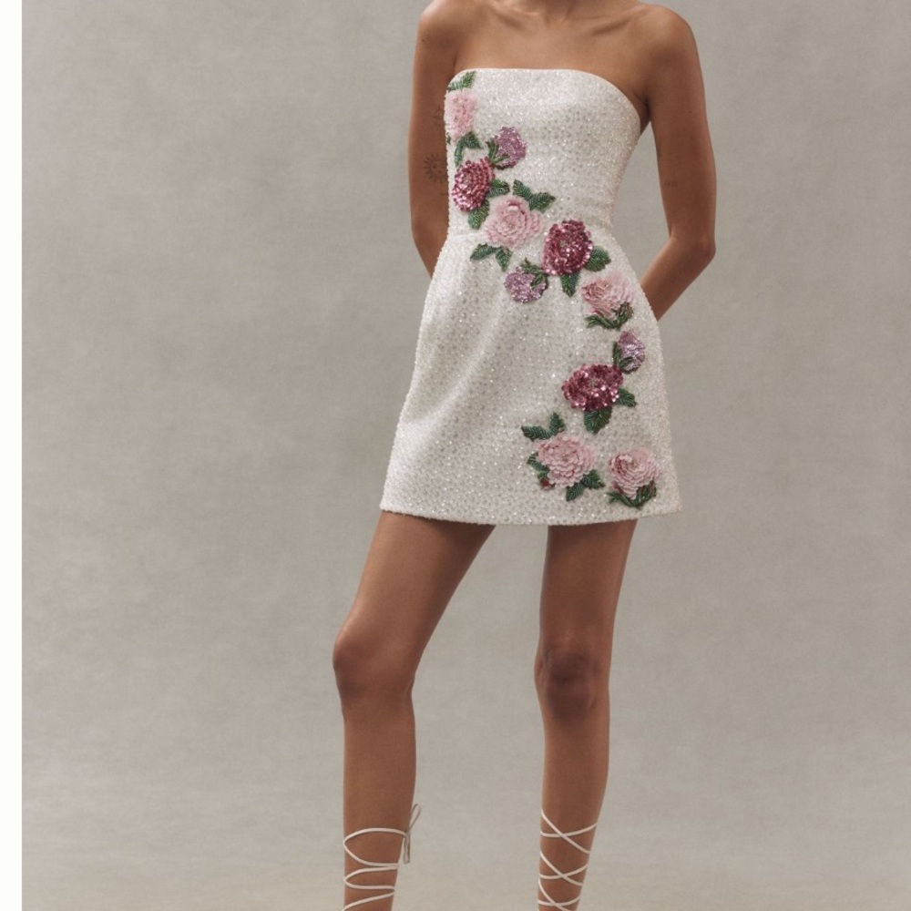 Ivory and Pink Floral Embellished Dress